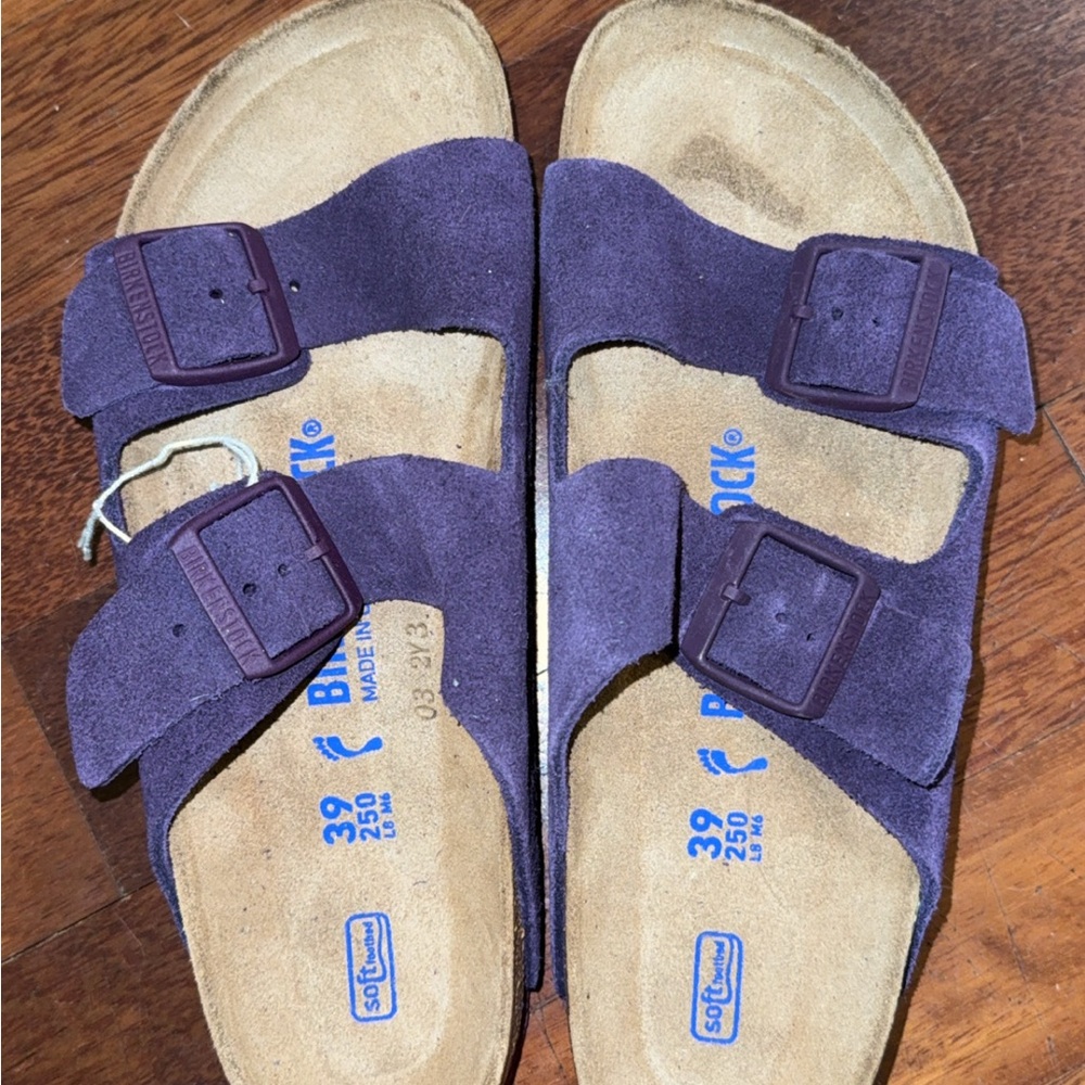 Birkenstock Purple Sandals with Cork Footbed and Adjustable Straps